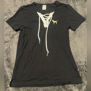 PINK by Victoria Secret XS black top gold & white design & draw string front